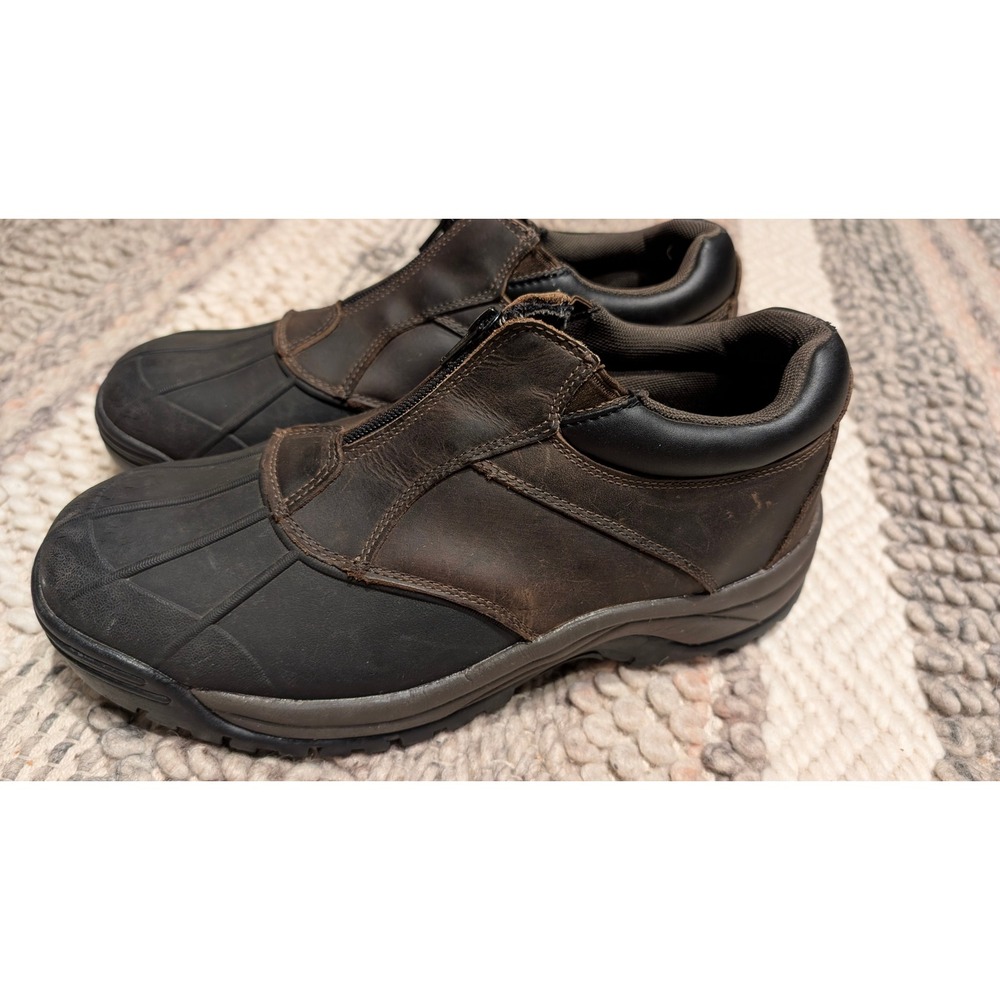 Propet Vaporex Mens Brown Leather Rubber Shell Toe Front Zip Ankle Boots size 12